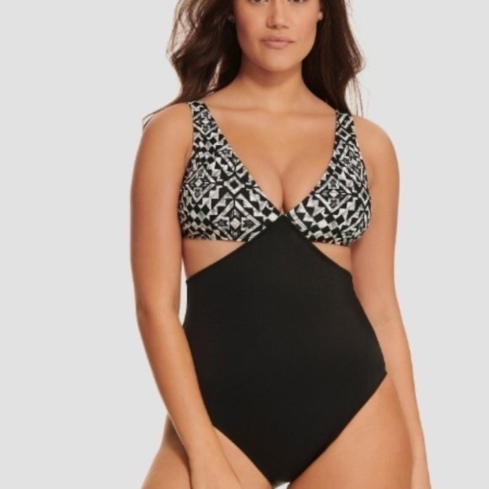 NWT Beach Betty Miraclesuit Monokini One Piece Cutout Swimsuit Black White XL